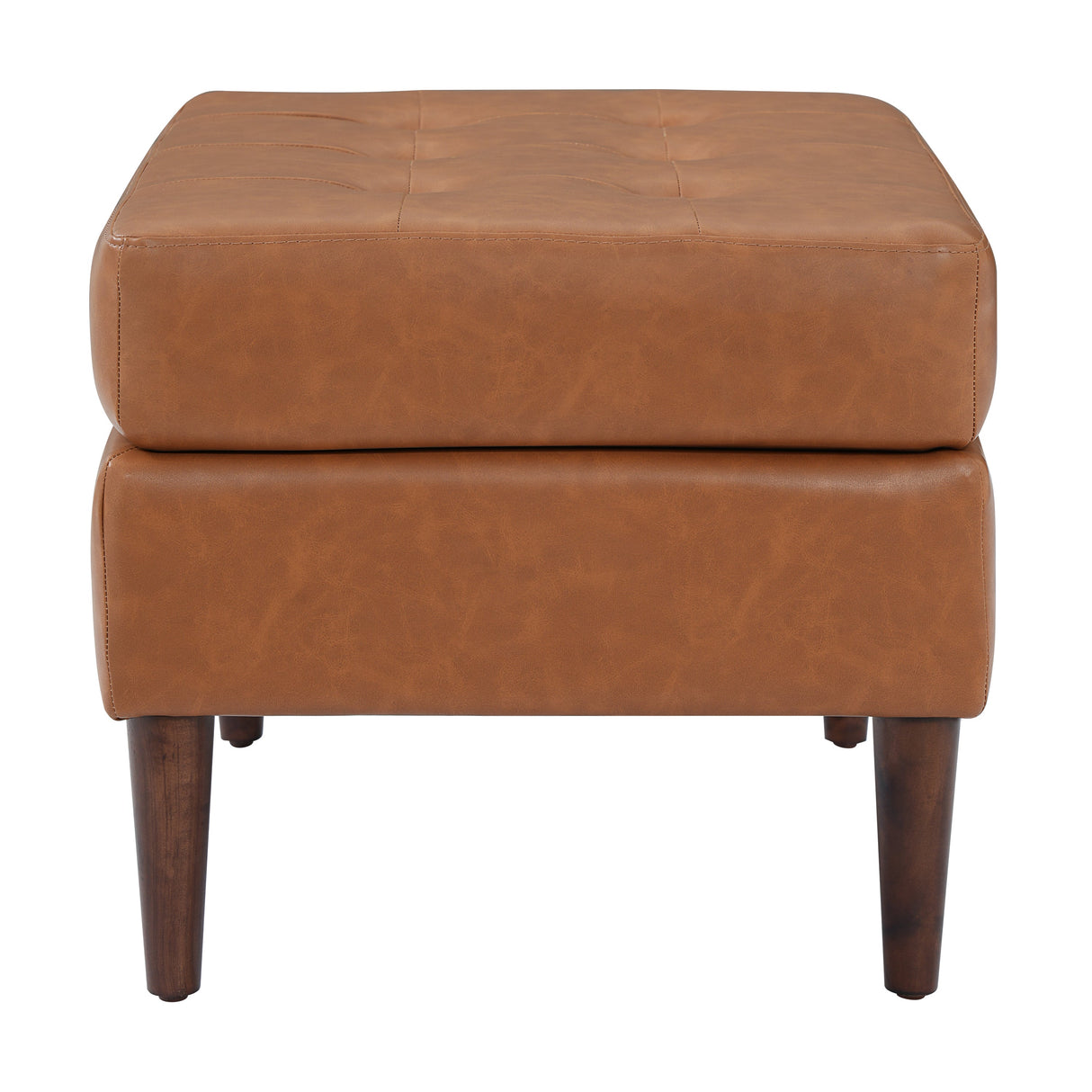 Upholstered PU Leather Ottoman, Solid Wooden Legs