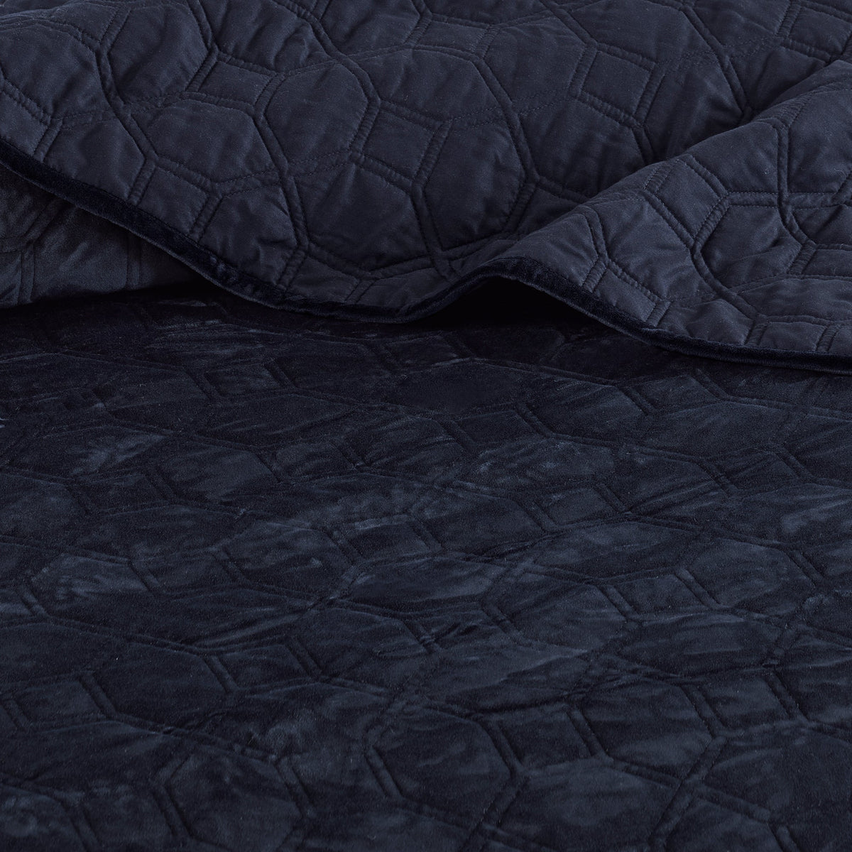 3 Piece Velvet Quilt Set Navy King/Cal King