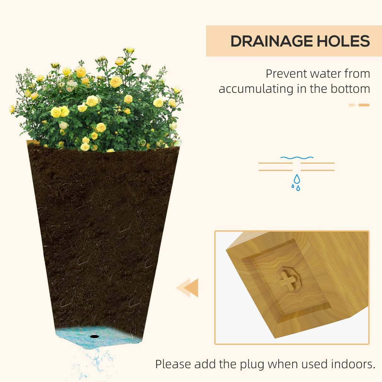 Outsunny 28" Tall Outdoor Planters Set of 3 with Drainage Holes