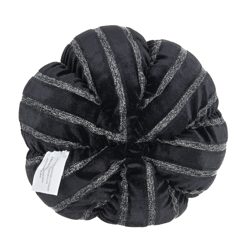 Set of 2, 7x7x7" Fabric Black Stripe Pumpkin Decor