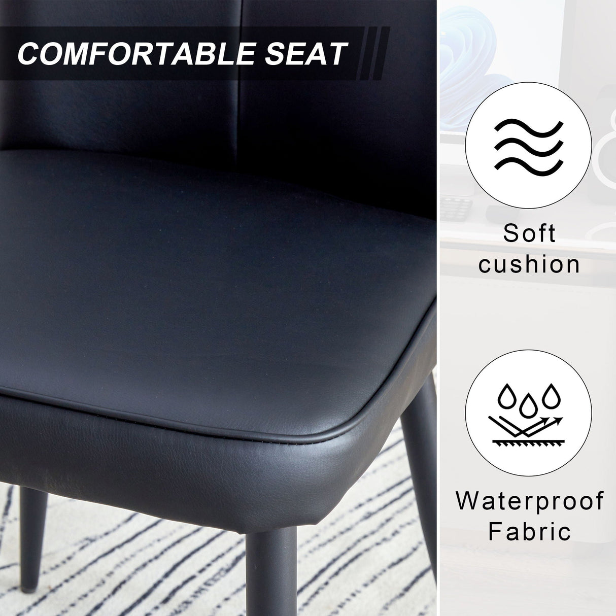 Modern Chair Set 4 Pieces With Vertical Backrest Design For Kitchen And Living Rooms - Black