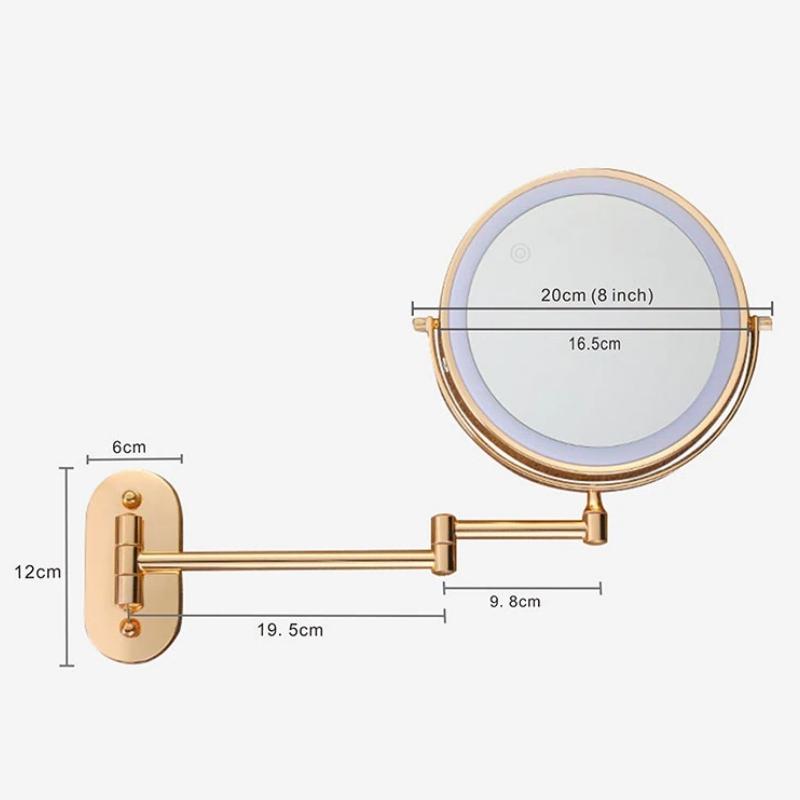 Rechargeable LED Makeup Mirror 10X Magnifying Wall Mount Gold
