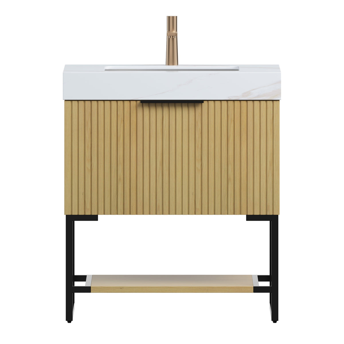 YOLAN 30" Bathroom Vanity & Sink, Freestanding Striped Plywood Storage Cabinet