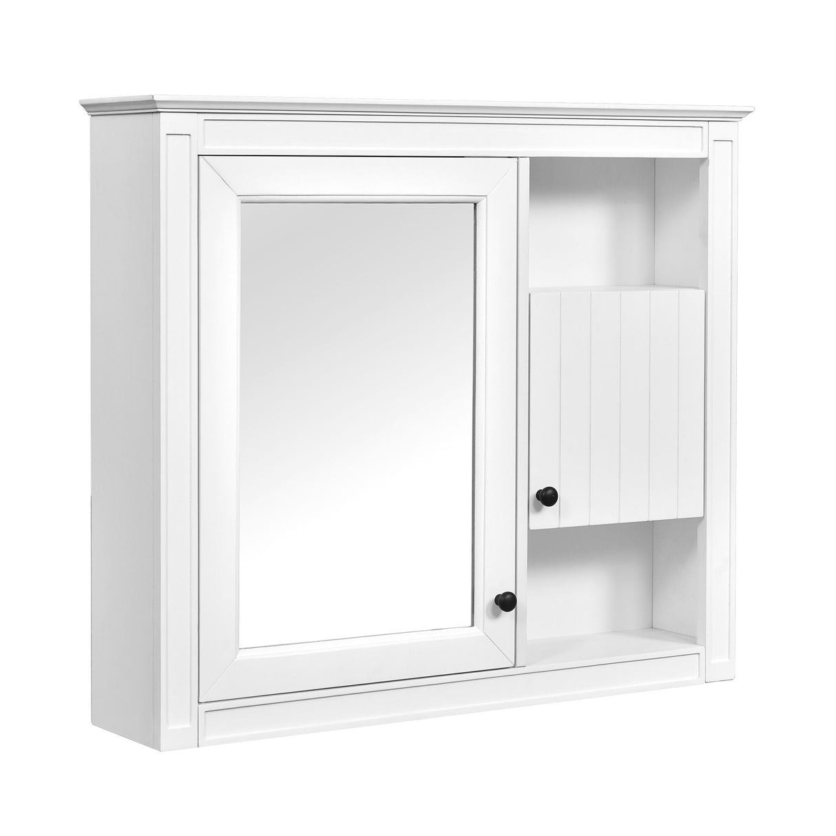 Wall-Mounted Bathroom Cabinet With Mirror and 3 Shelves - White