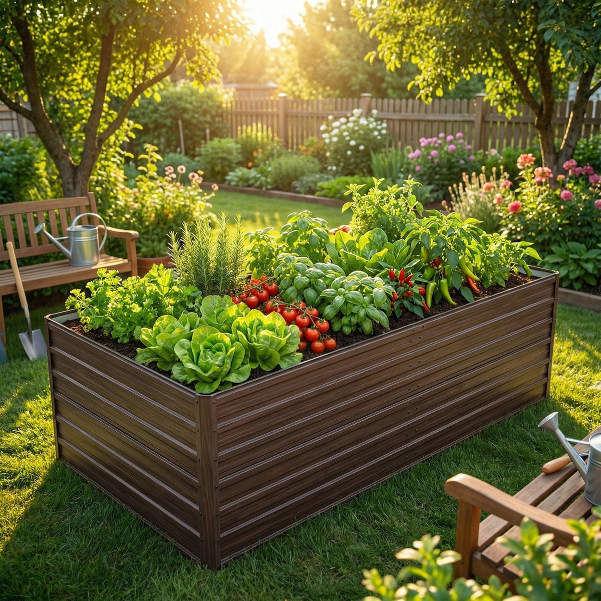 Woodgrain Galvanized Raised Garden Bed Kit with Metal Strength - Brown