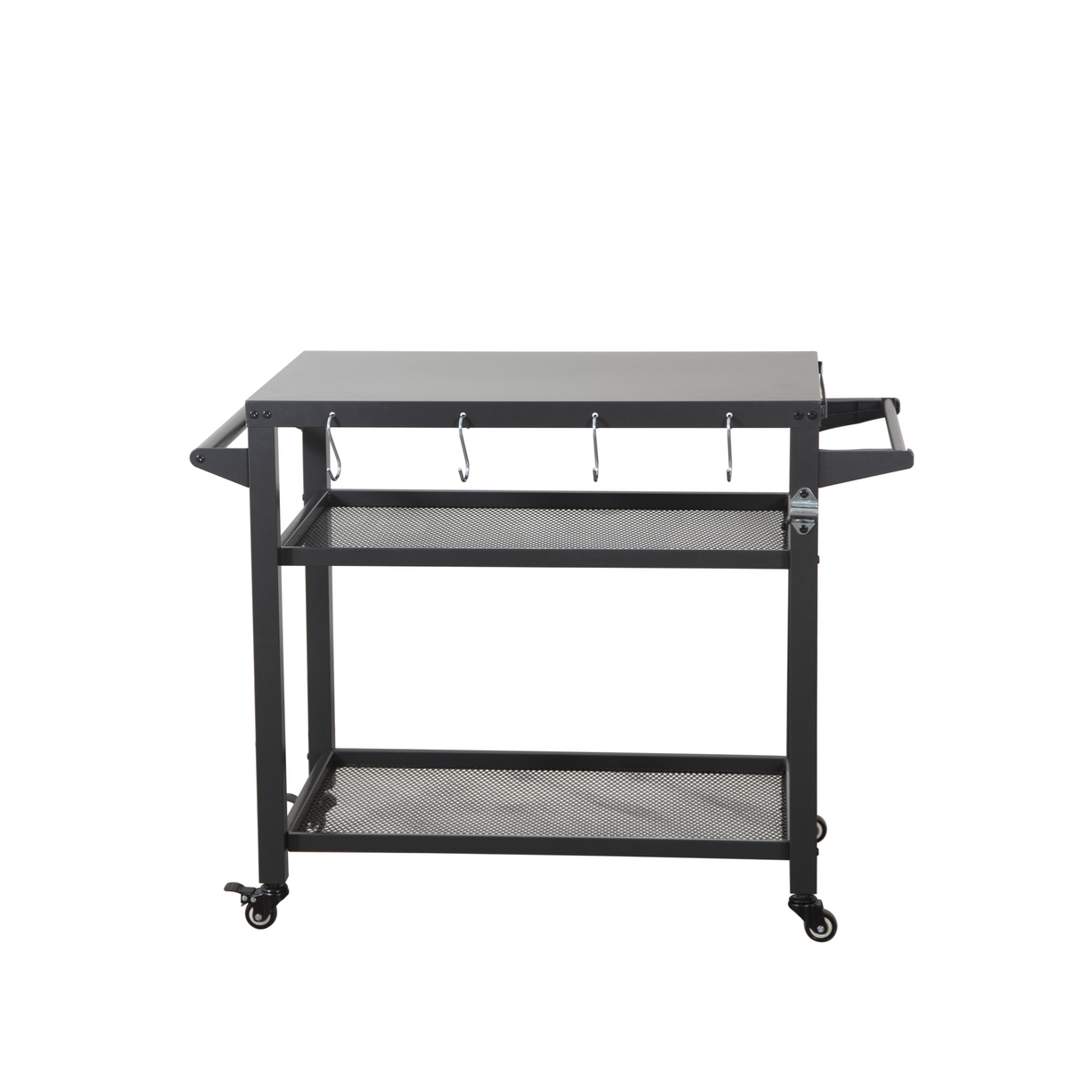 3-Shelf Outdoor Grill Table with Wheels and Metal Countertop