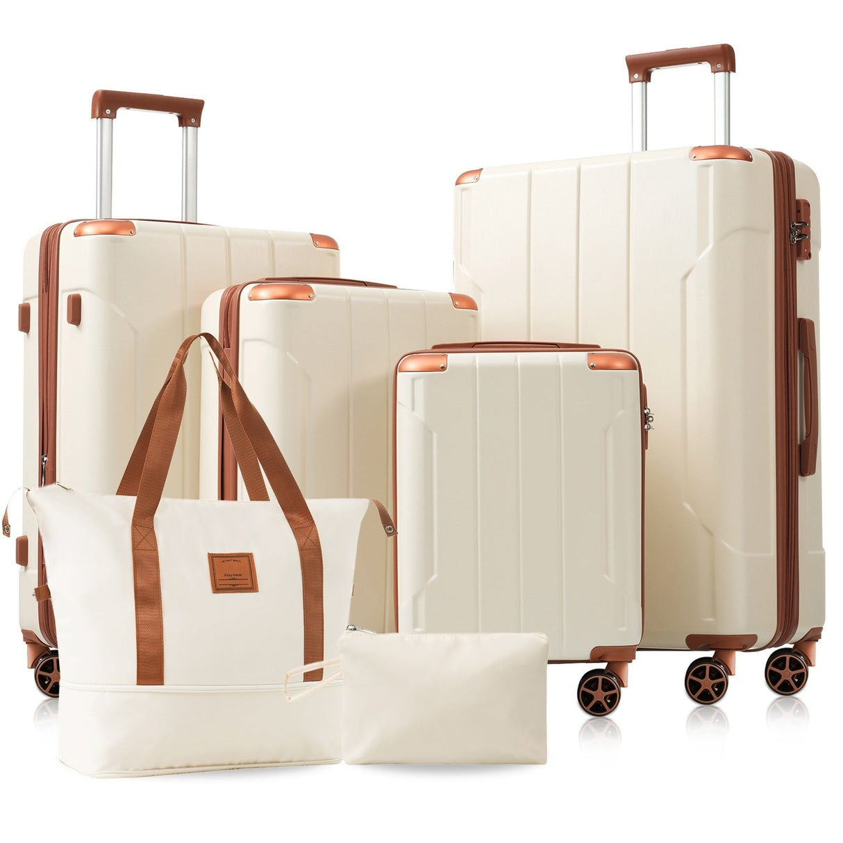 Brown & White 6-Piece Expandable Hardshell Luggage Set – 16” 20” 24” 28”