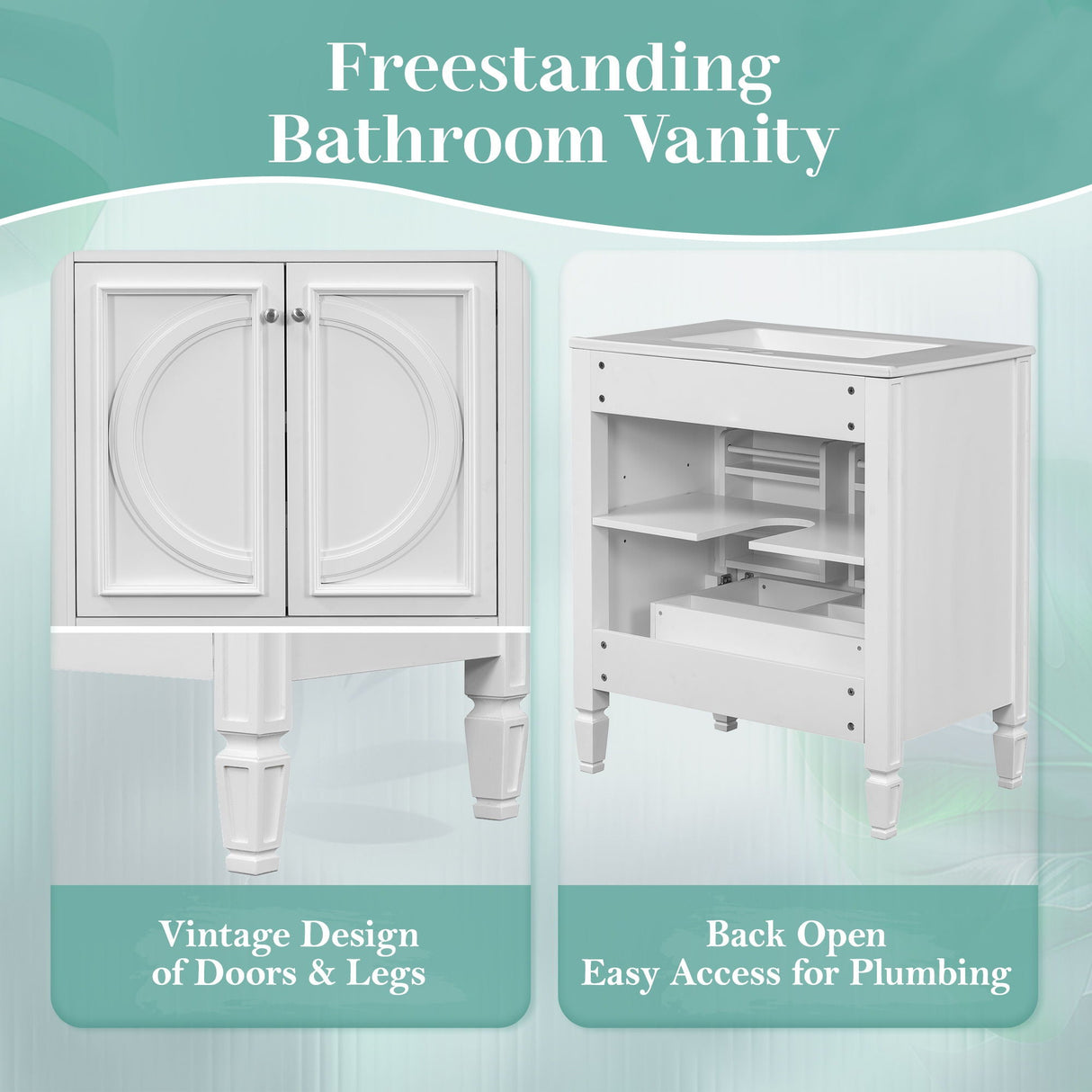 Bathroom Vanity With Sink With 2 Doors And Adjustable Shelf