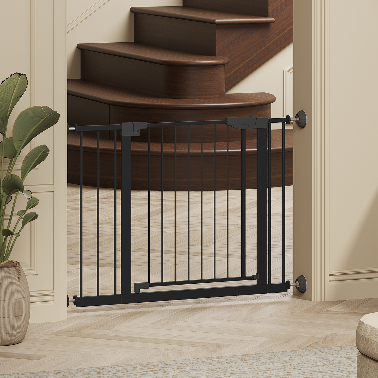 Wide Baby Gate with Wall Protector for Stairs and Doorways