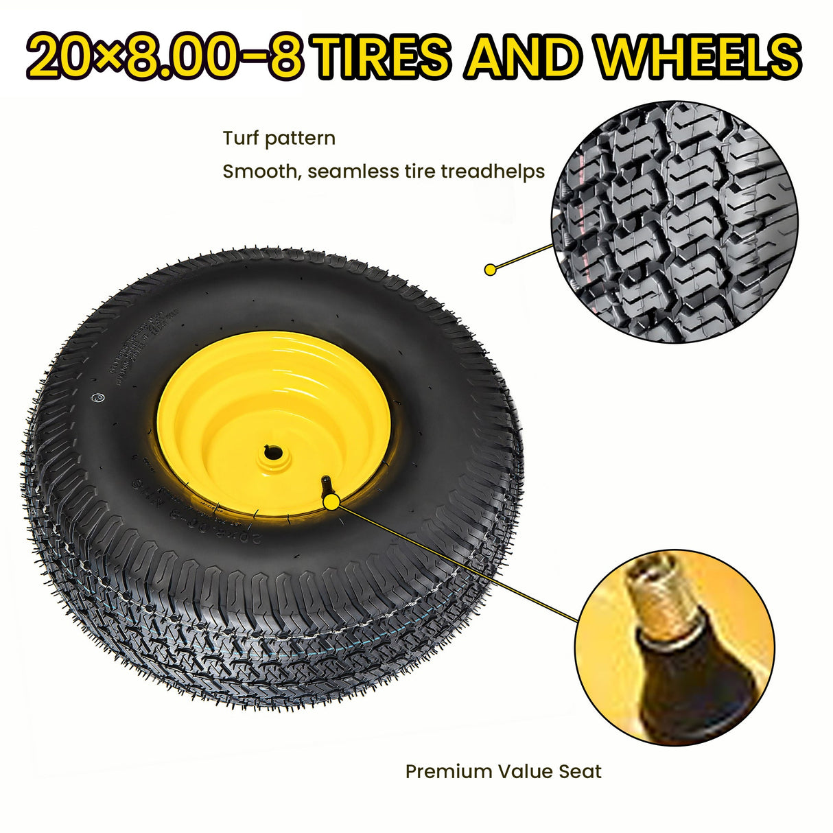 Set of 2 20x8.00-8 Lawn Mower Tires and Wheel Assembly