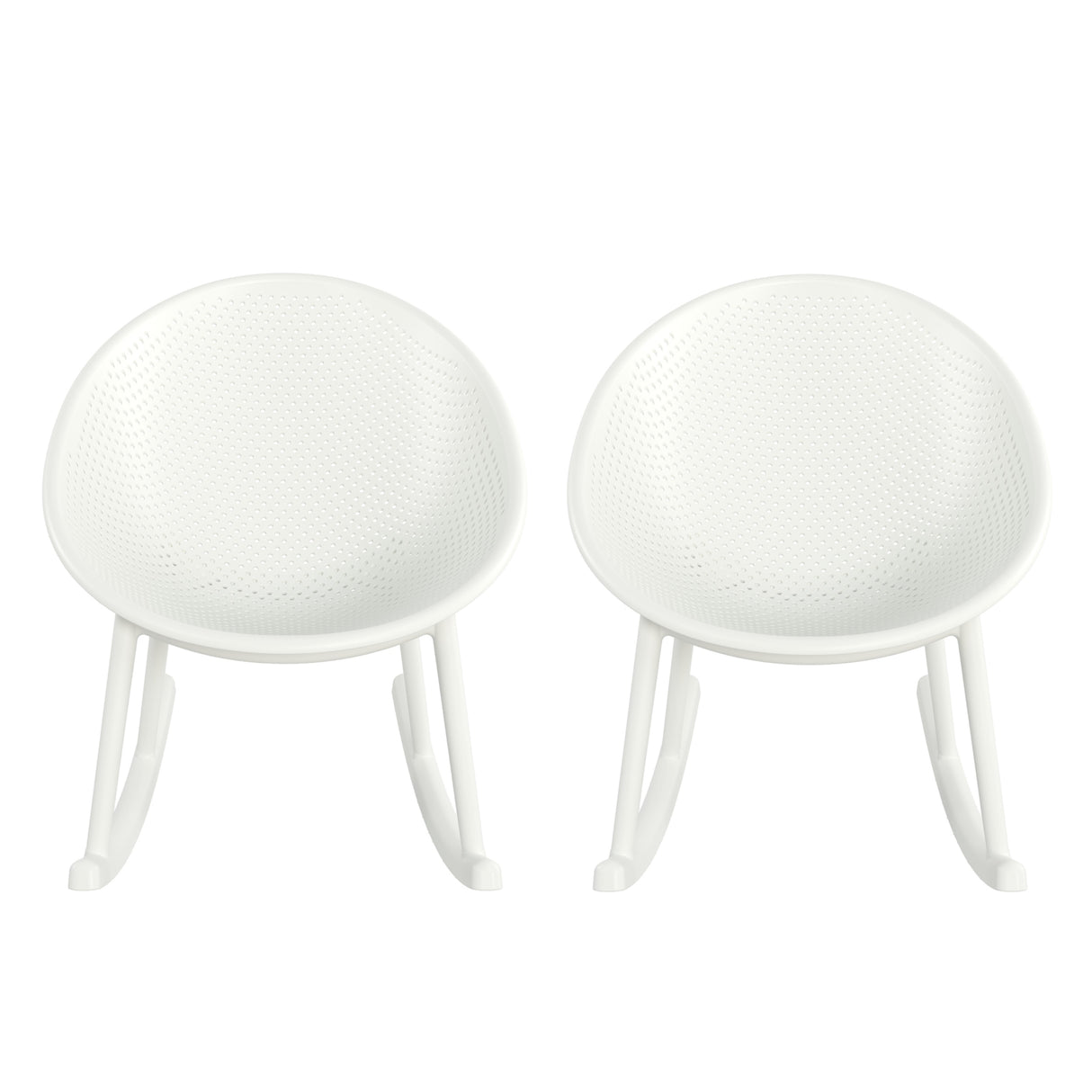 Modern Gable Rocking Chair Set of 2 in White Plastic with Weather-Resistant Features