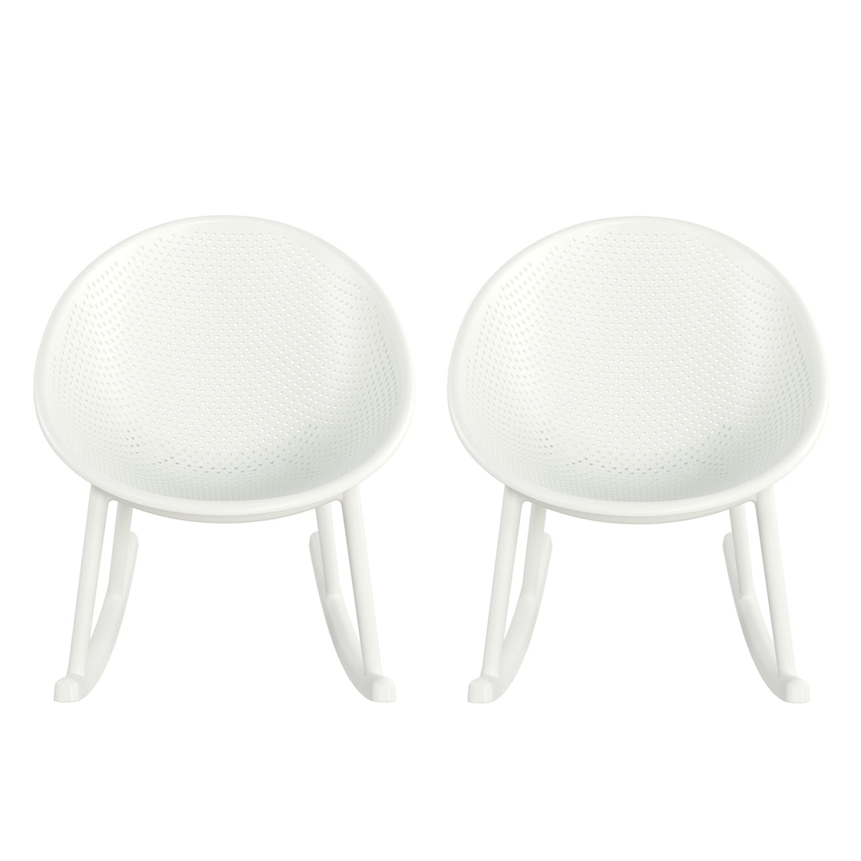 Modern Gable Rocking Chair Set of 2 in White Plastic with Weather Resistance