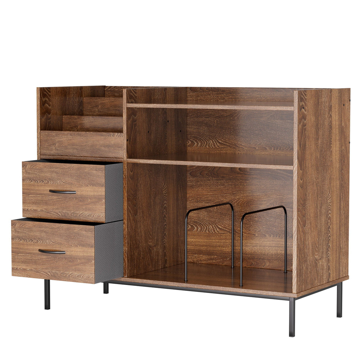 Eco-Friendly Vinyl Record Player Stand With Flip-Top Storage, Media Console With Dual Outlets And Dustproof Drawers