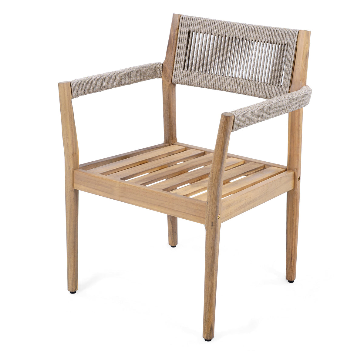 Braided Acacia Wood Outdoor Dining Chairs Set of 2 β Teak Look with Beige Rope & Cream Cushions