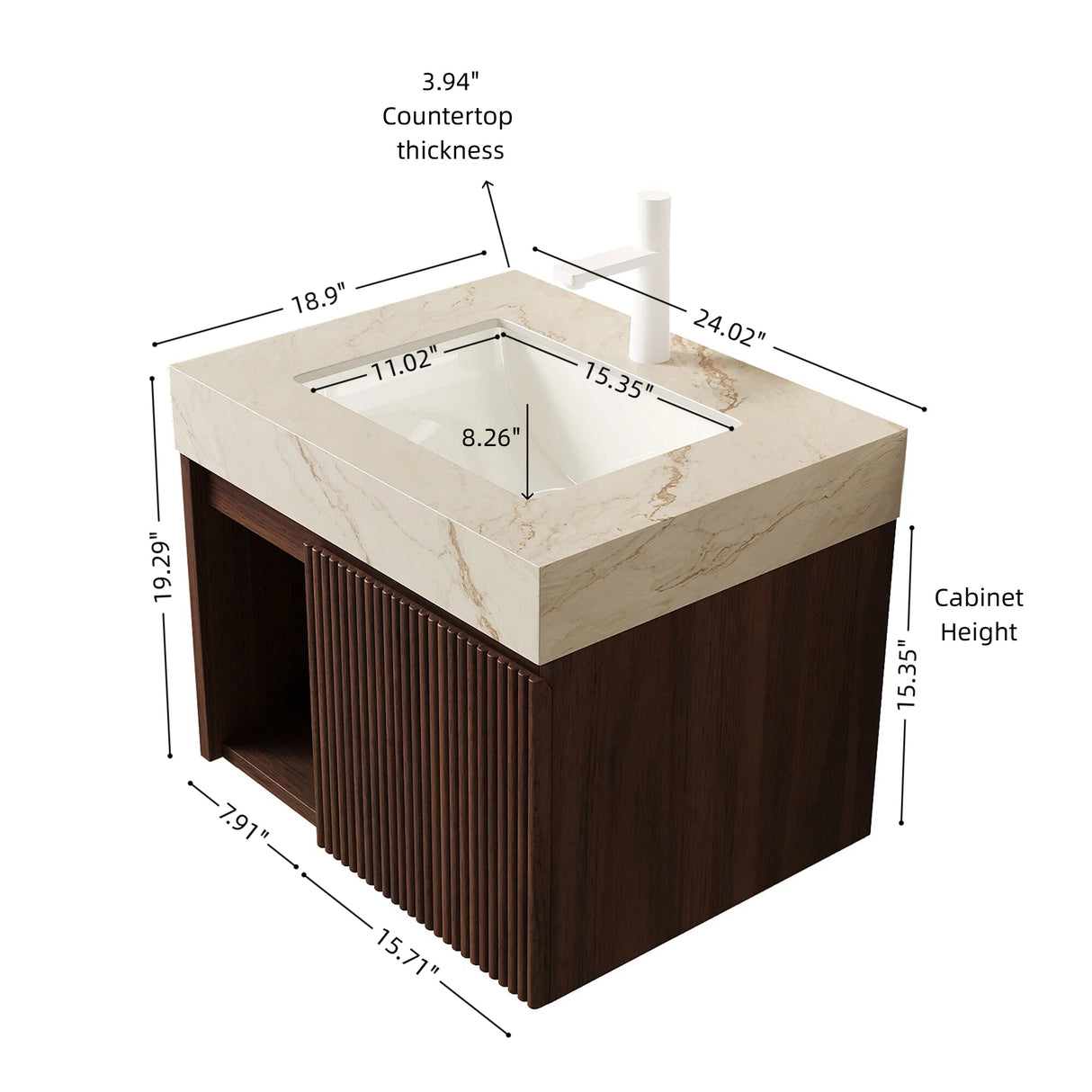Eiden 24" Bathroom Vanity & Sink, Floating Storage Cabinet