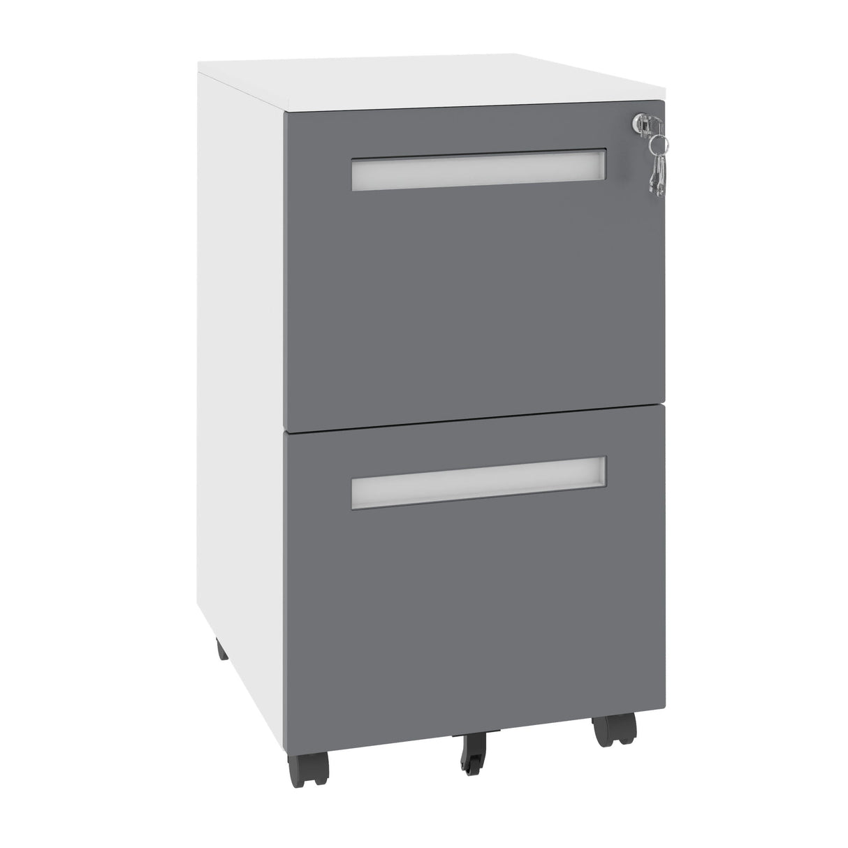 2-Drawer Mobile File Cabinet With Lock, On 360° Wheels, Holds A4/Letter/Legal Files - White