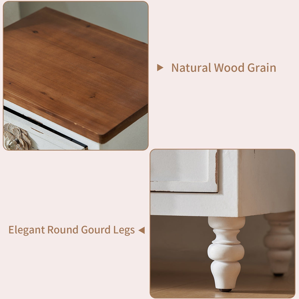 Rustic Dark Blue 3-Drawer Wooden Cabinet with Aged Finish & Floral Handles