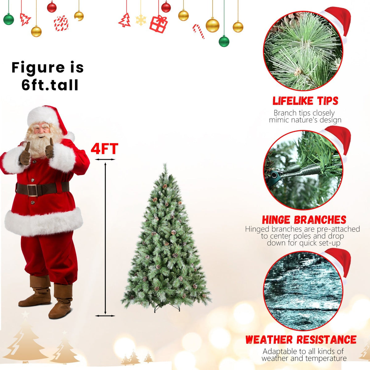 7FT Christmas Tree with 82 Pine Cones