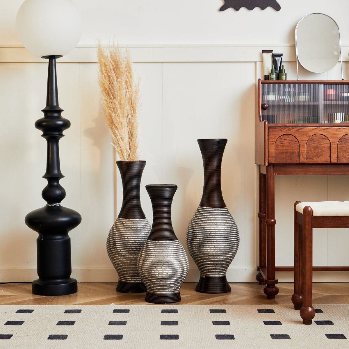 Tall Designer Floor Vase With Elegant 2 Tone