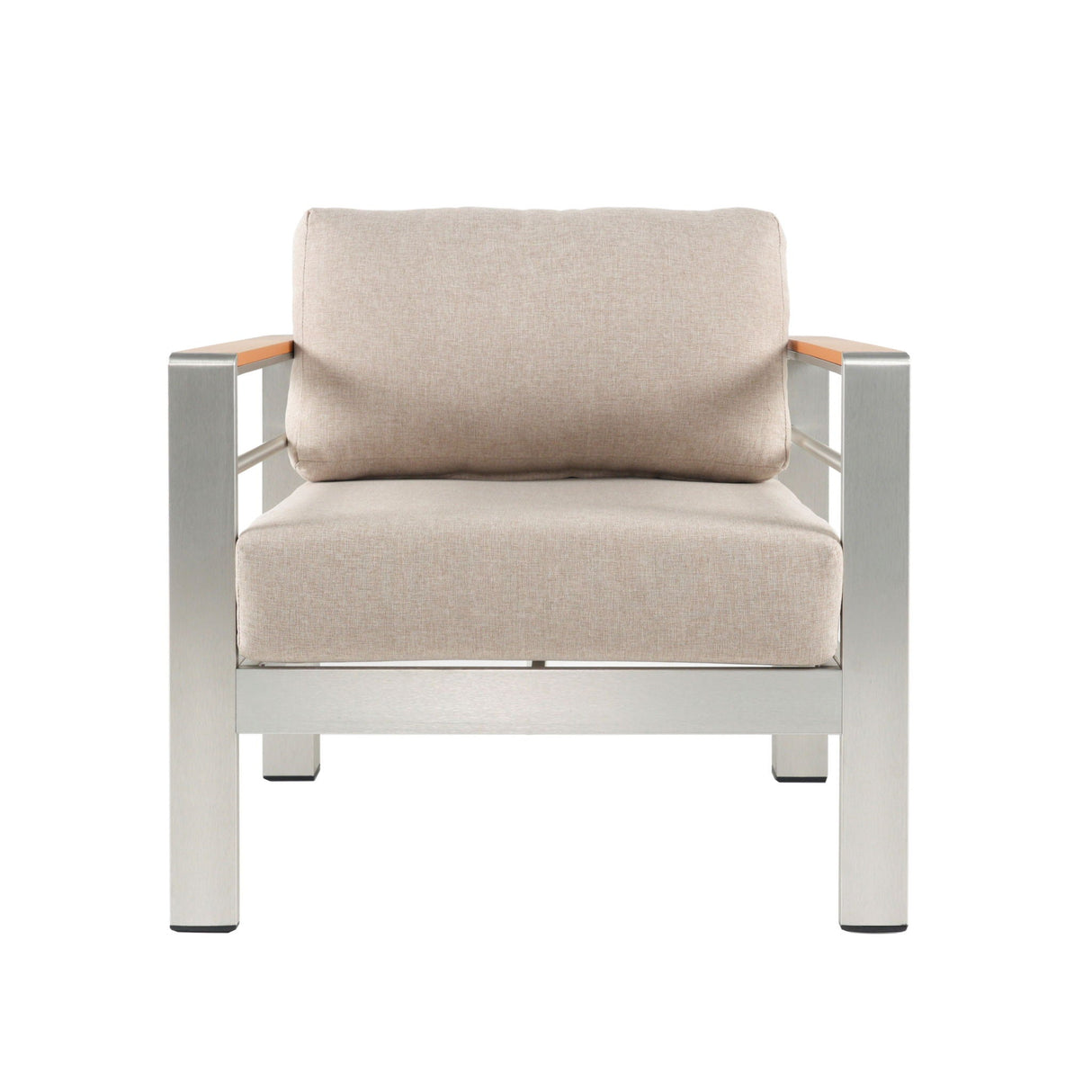 Cora Outdoor Aluminum Club Chair - Silver / Beige