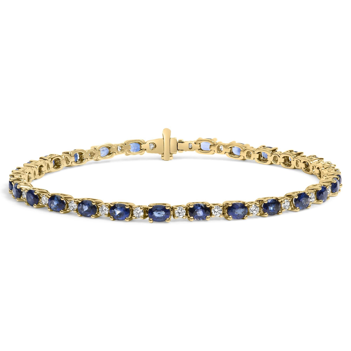 18K Yellow Gold 3/4 Cttw Diamond and 5 1/3 Cttw Oval Blue Sapphire Alternating Link Bracelet (G-H Color, VS1-VS2 Clarity) - 7.25" Inches