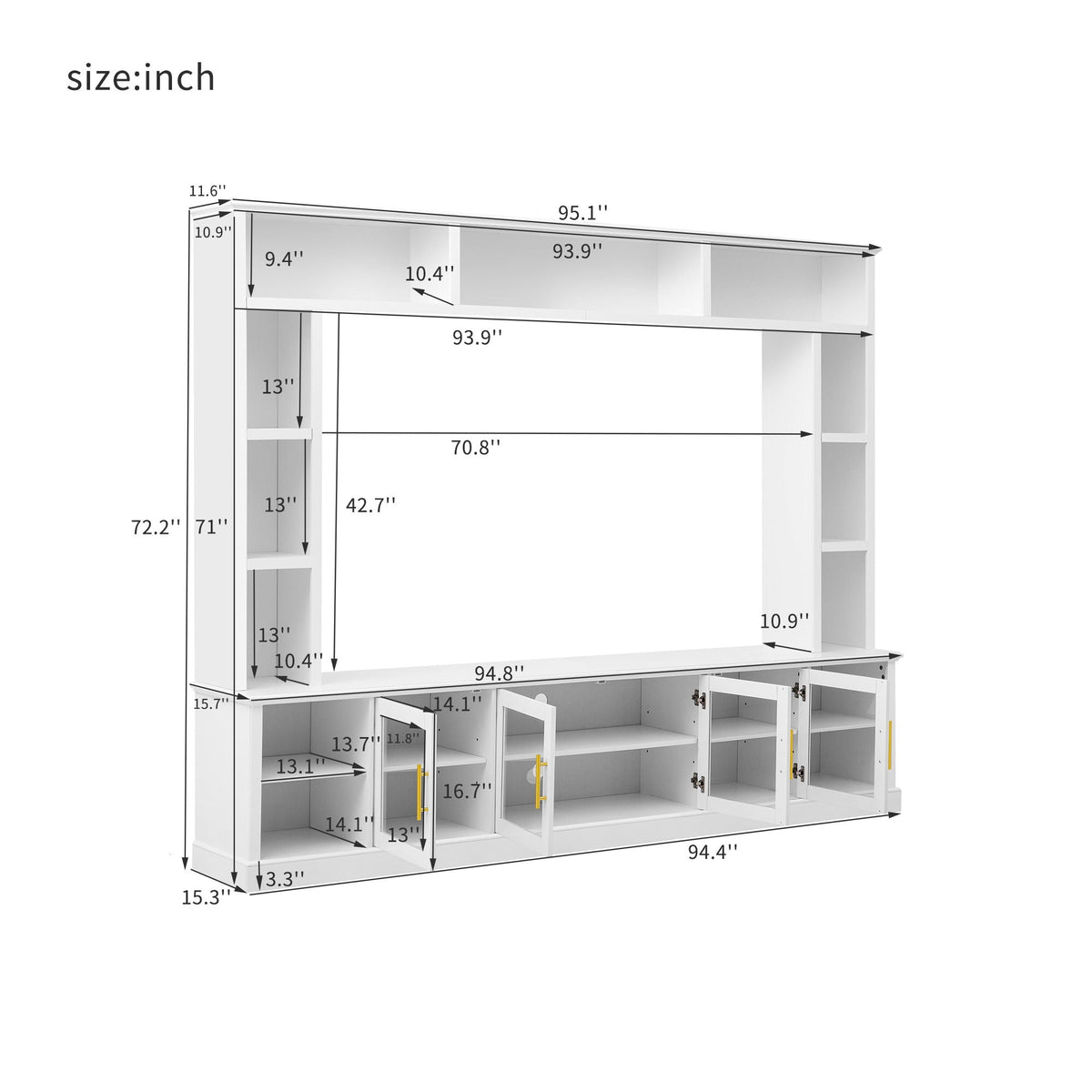 All-In-One Entertainment Center with Tempered Glass Doors - Black or White