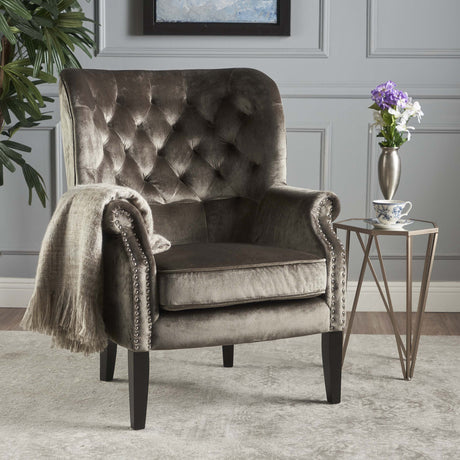 Elegant-Velvet-Club-Chair-with-Handcrafted-Details-in-Grey-Club-Chairs