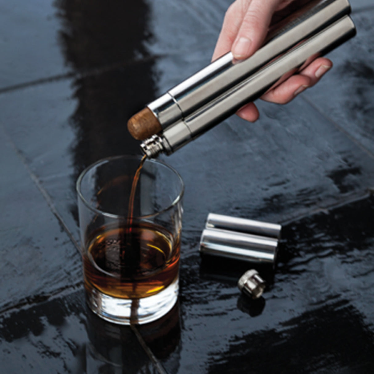 Cigar Holder with 2 oz Flask in Silver Viski®