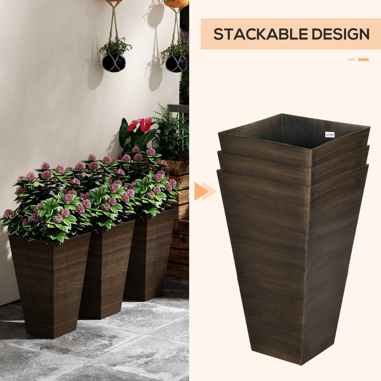 Outsunny 28" Tall Outdoor Planters, Set of 3 Large Taper Planters