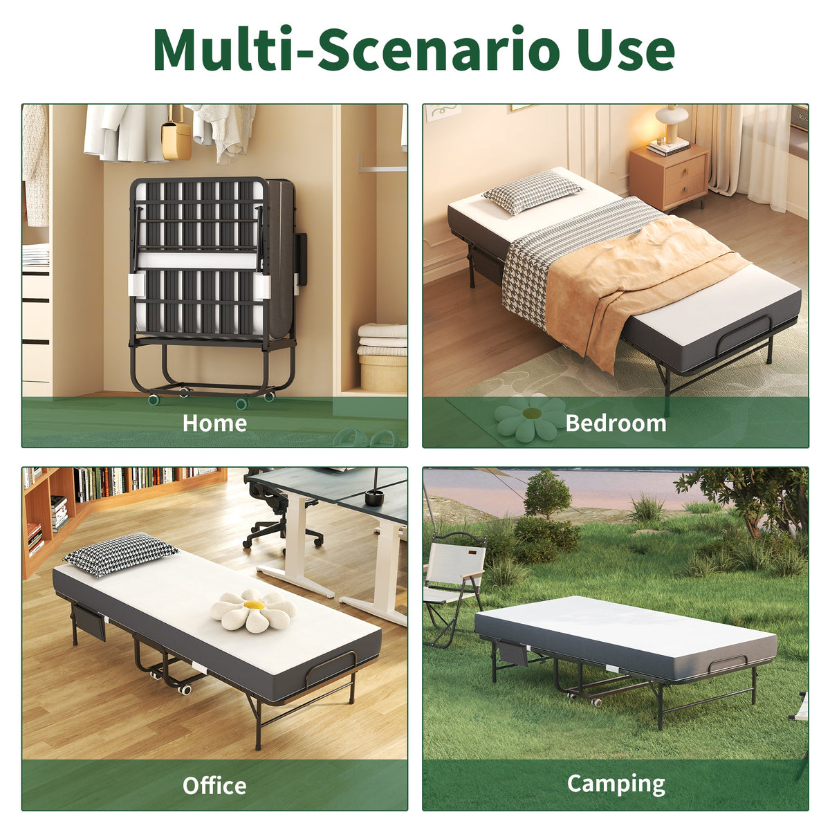 75 Inch Folding Bed with 5" Memory Foam Mattress