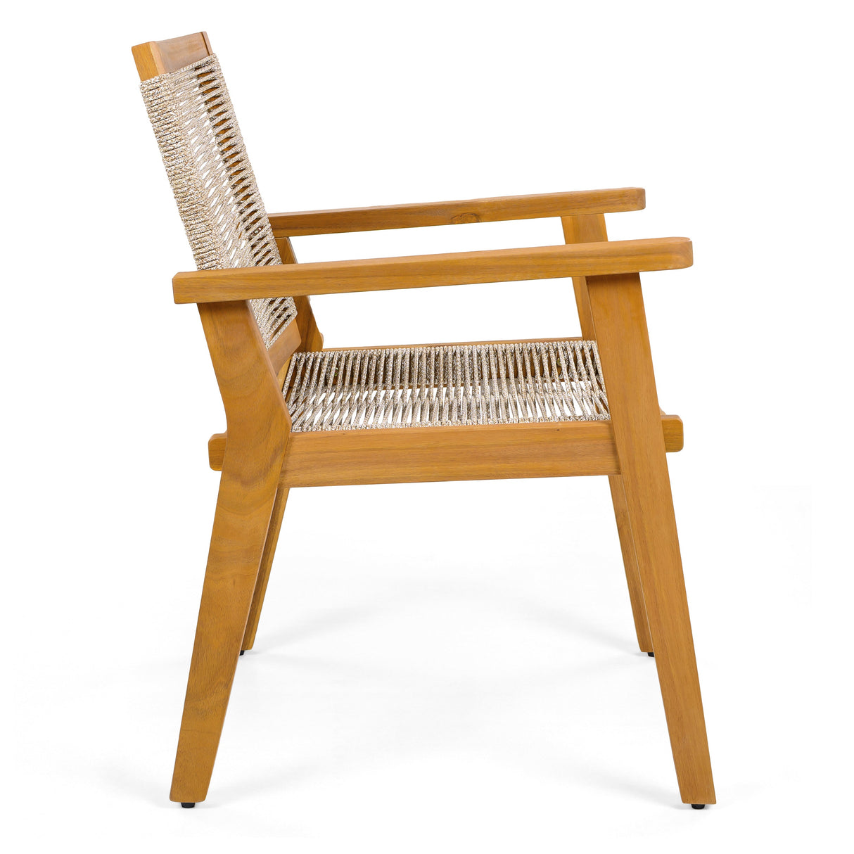 Outdoor Dining Chairs Set of 2 with Teak Finish Wood Frame and Brown Rope