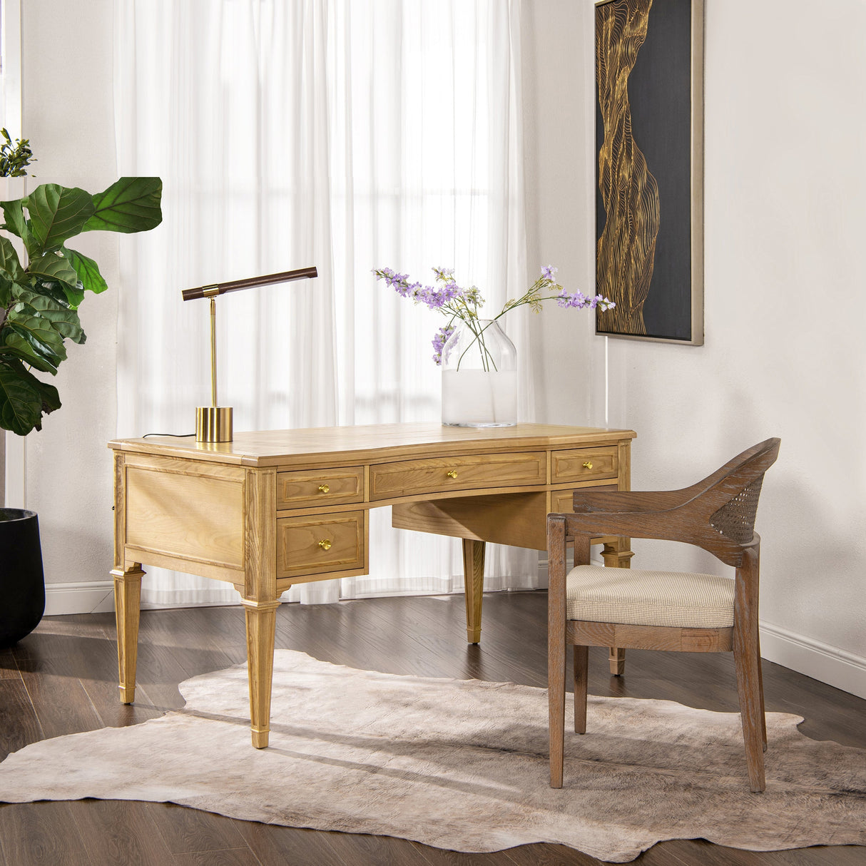 Dauphin Gold Accent 5-Drawer Wood Executive Desk