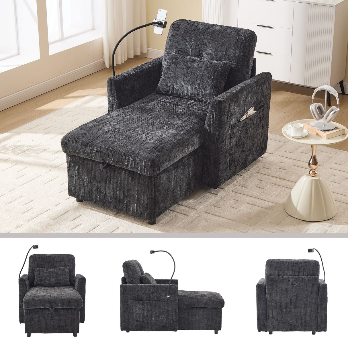 Multifunctional Recliner Sofa with Storage and Phone Bracket