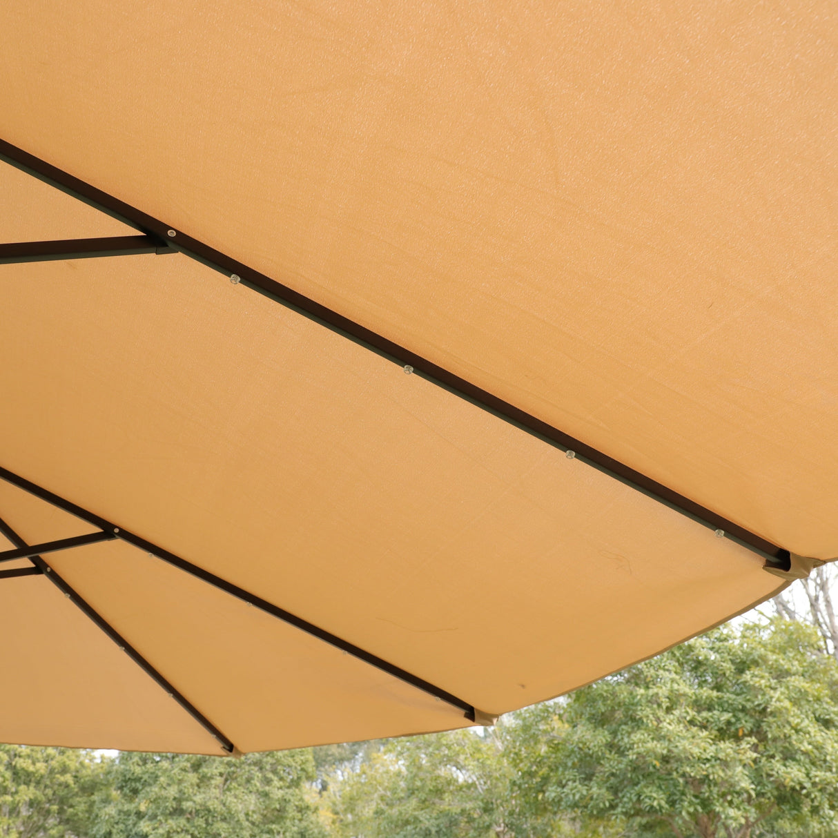 15x9ft Large Double-Sided Rectangular Outdoor Twin Patio Market Umbrella with Light and Base - Taupe