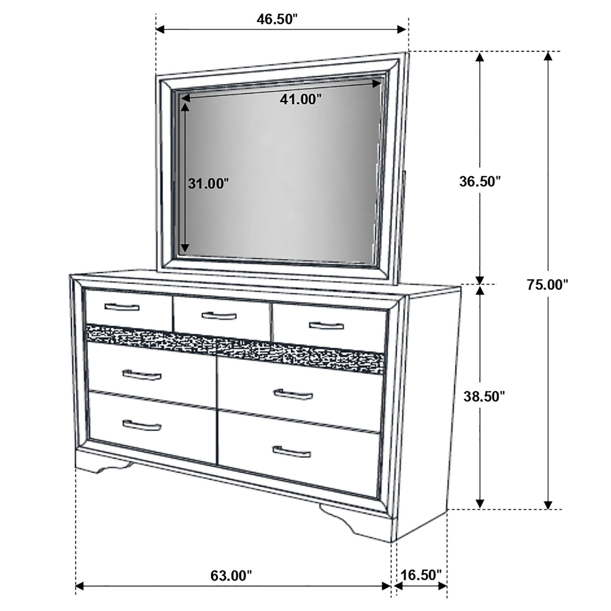 Annie - 7 Drawer Dresser With Mirror - Black
