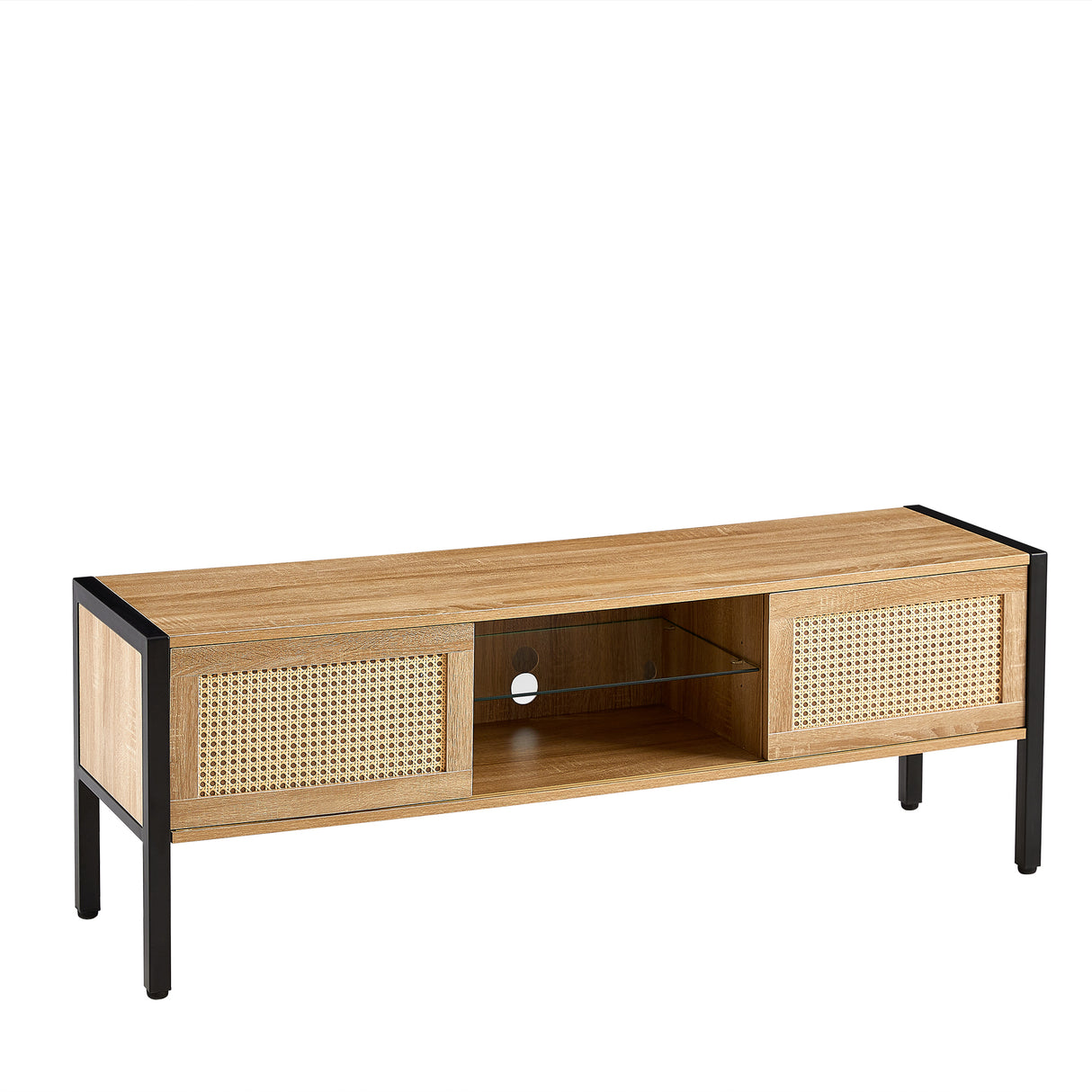 Natural Rattan TV Cabinet with Color Light Strip, 54.33 Inches