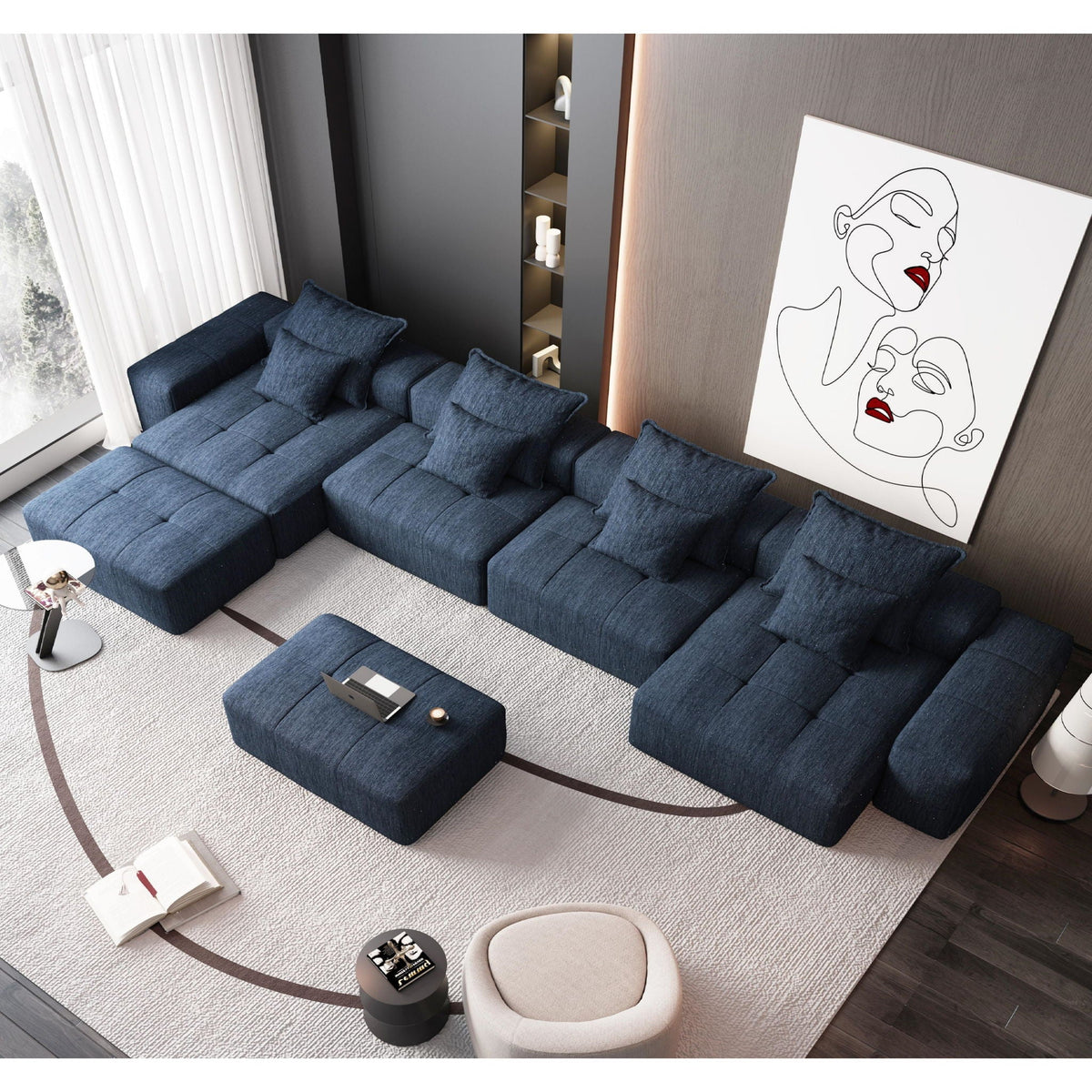 Modern Oversized Modular Sectional Sofa with Pillows - Multiple Colors