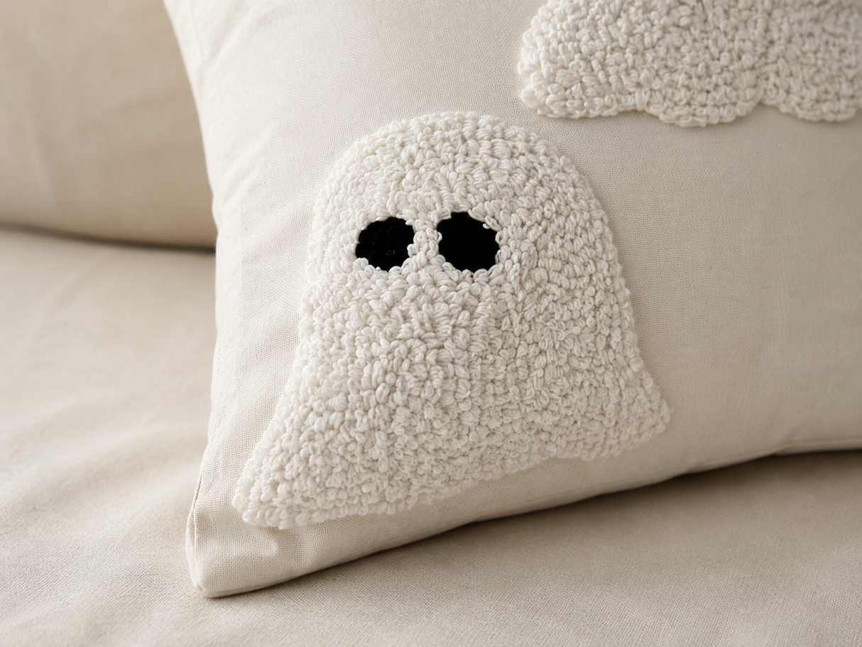 Ivory Tufted Ghost Pillow Cover