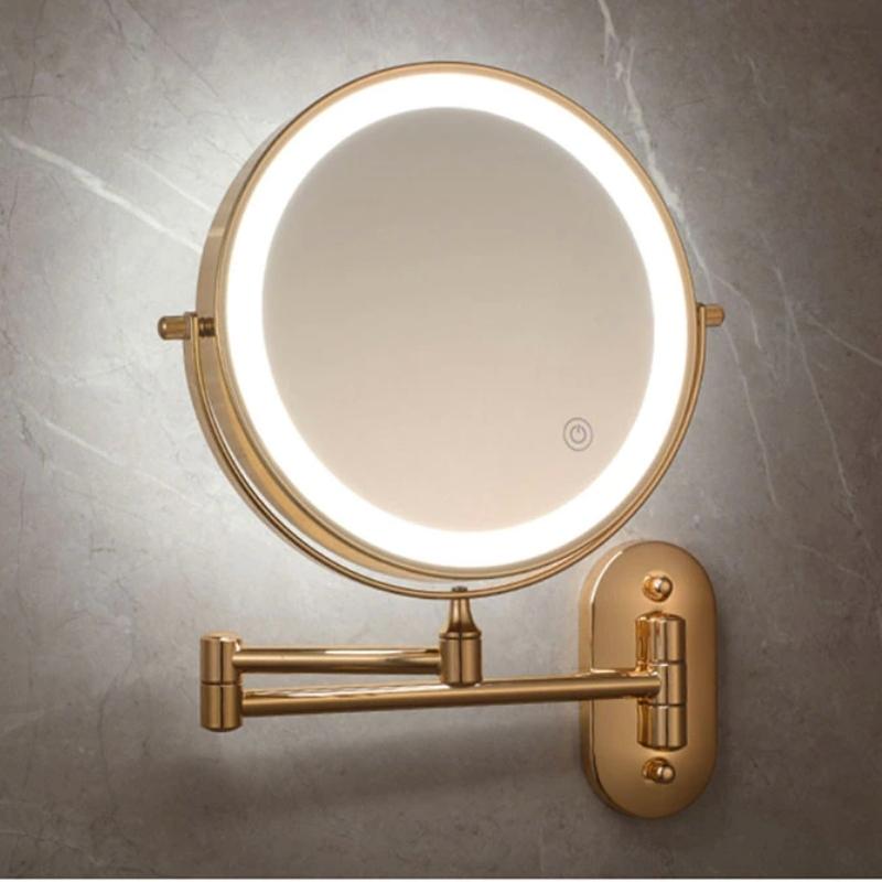 Rechargeable LED Makeup Mirror 10X Magnifying Wall Mount Gold