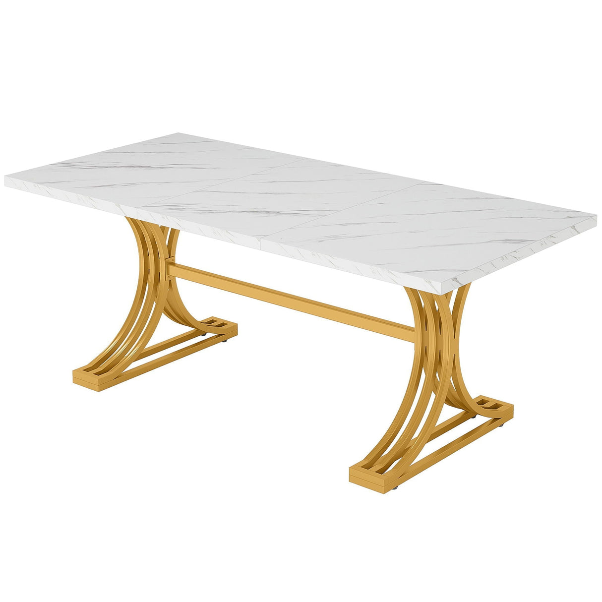 Executive Desk With X-Legs, Sturdy Office Workstation For Home Office - White / Gold