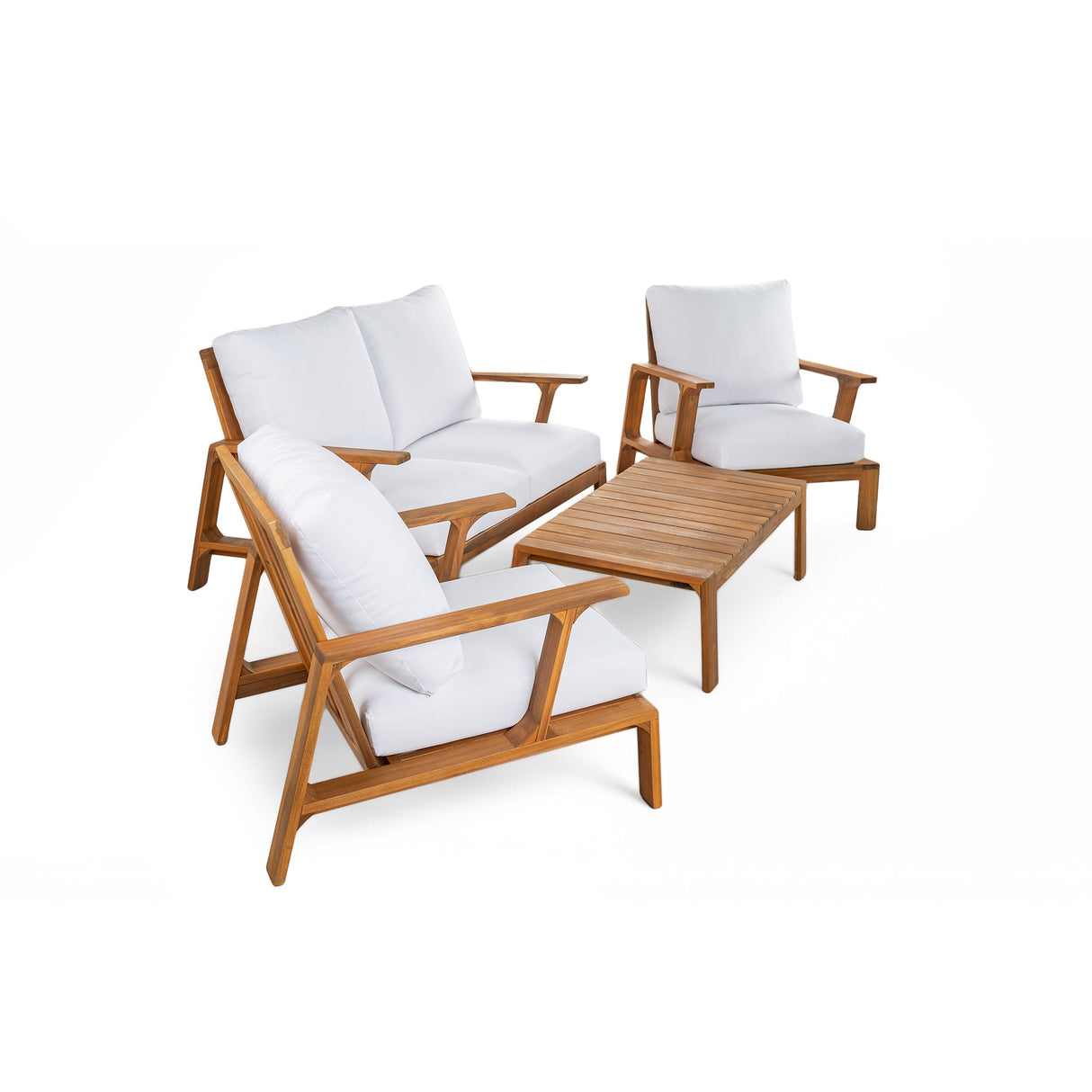Acacia Wood Outdoor Sofa Set for 4 with Cushions and Coffee Table