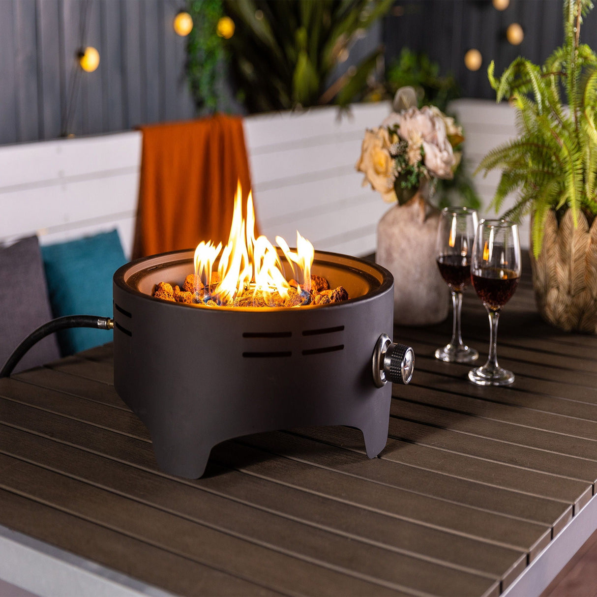 15" Propane Tabletop Gas Fire Pit, 40000 Btu Round Steel - Black
