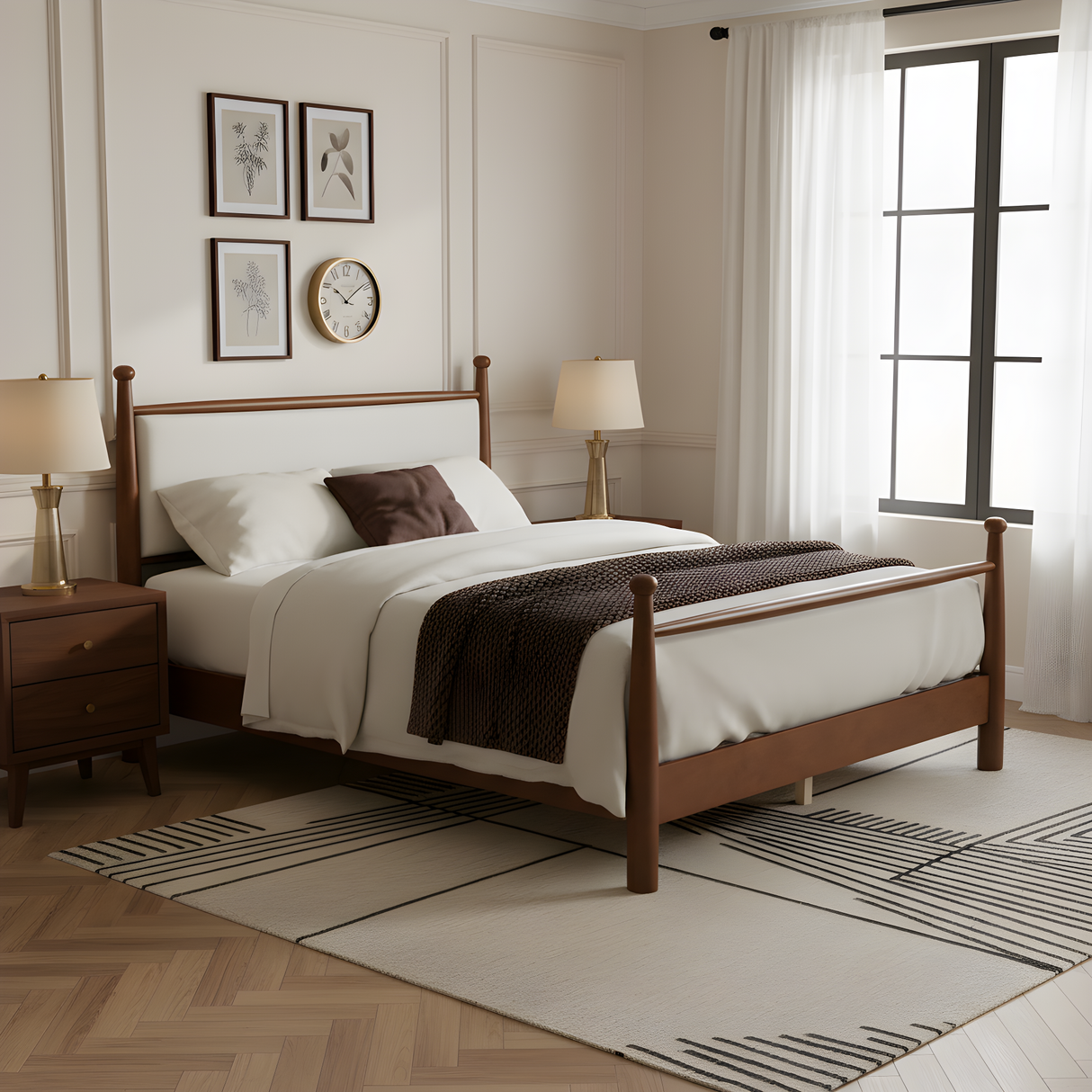 Solid Poplar & Plywood Bed Frame with Upholstered Headboard, Queen