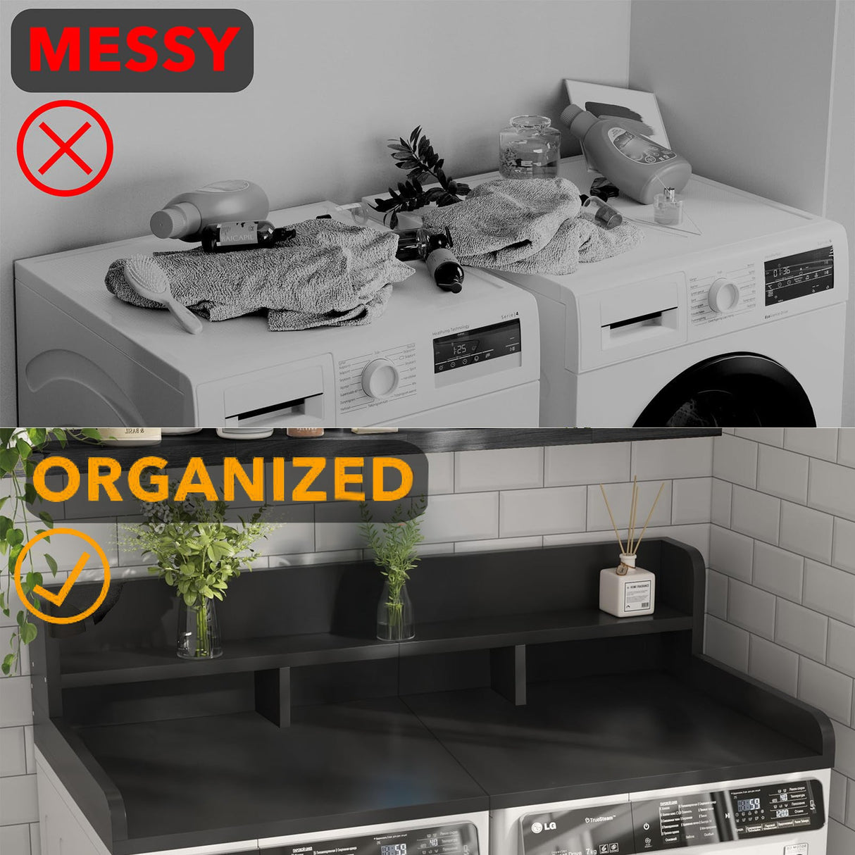 Washer Dryer Countertop with Non-slip Pads - Black