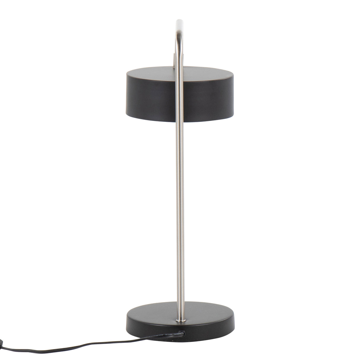 Puck Contemporary Table Lamp in Nickel and Black Metal