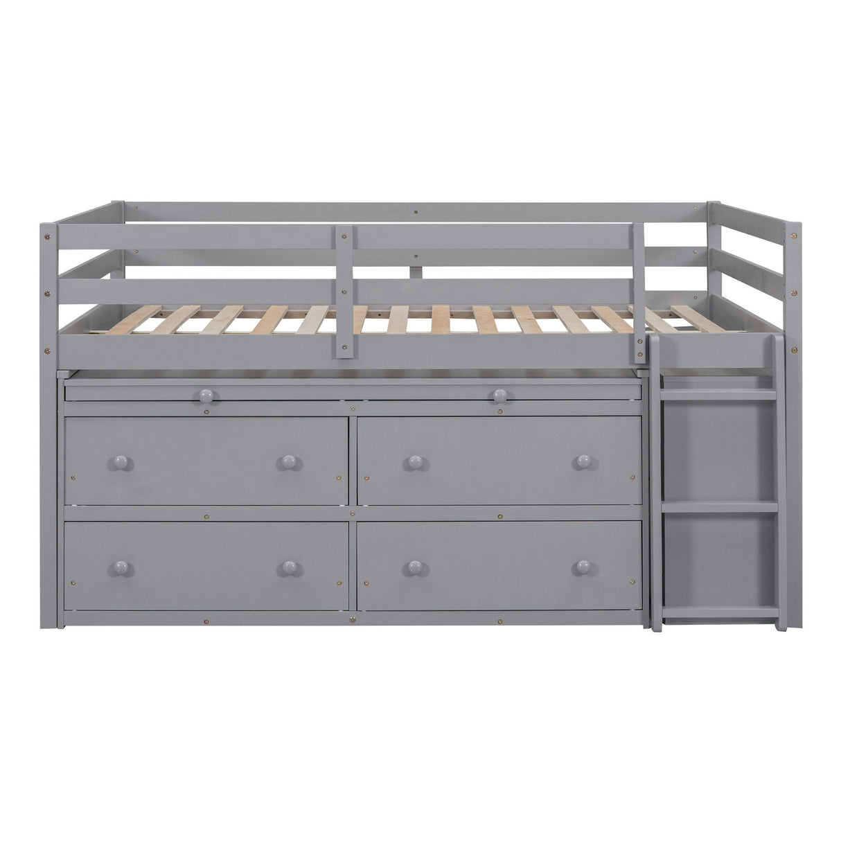 Loft Bed With Retractable Writing Desk And 4 Drawers, With Lateral Portable Desk And Shelves