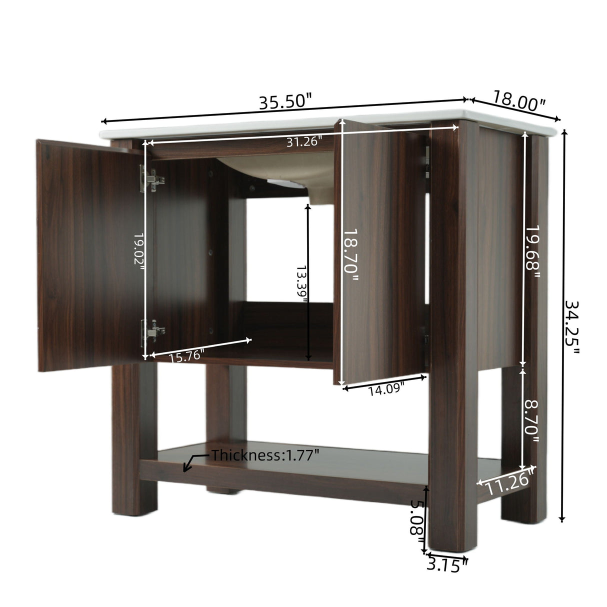 Modern Bathroom Vanity With Rectangle Ceramic Sink, Soft Closing Doors