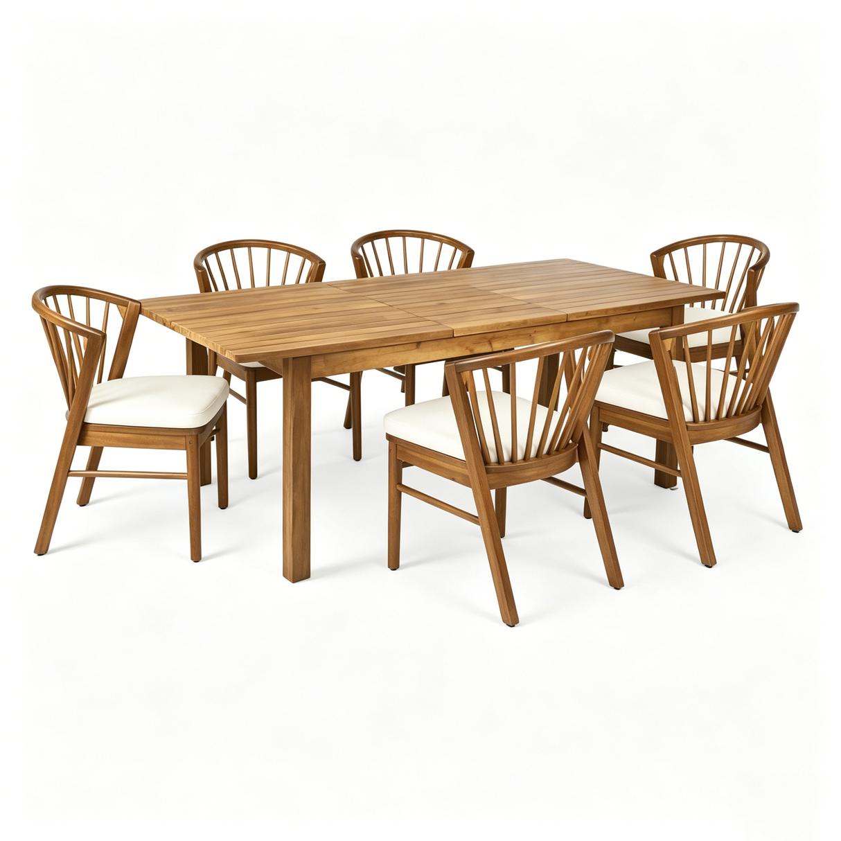 7 Pieces Acacia Wood Outdoor Dining Set with Cream Cushions