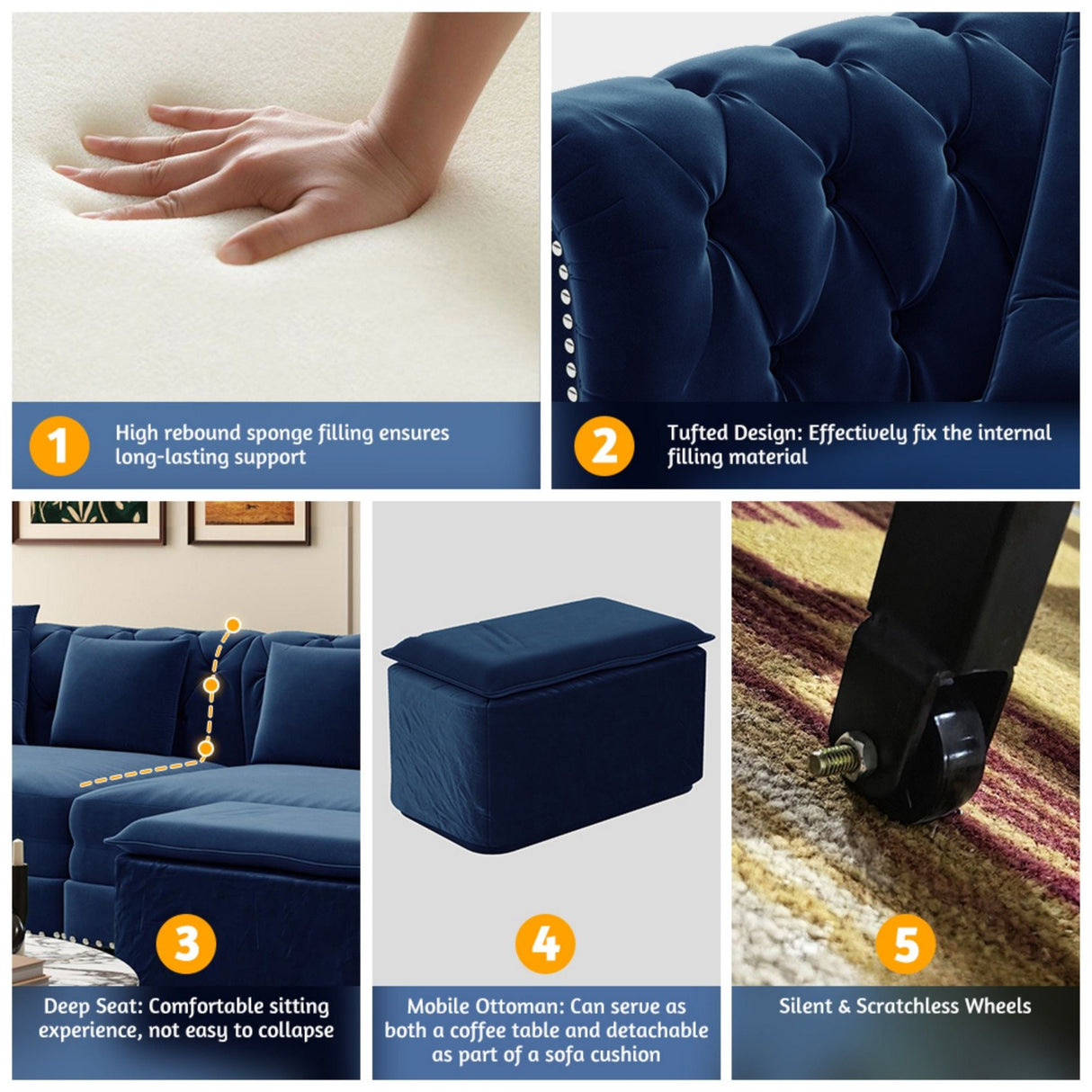 3 In 1 Convertible Sleeper Sofa Bed With Movable Ottoman