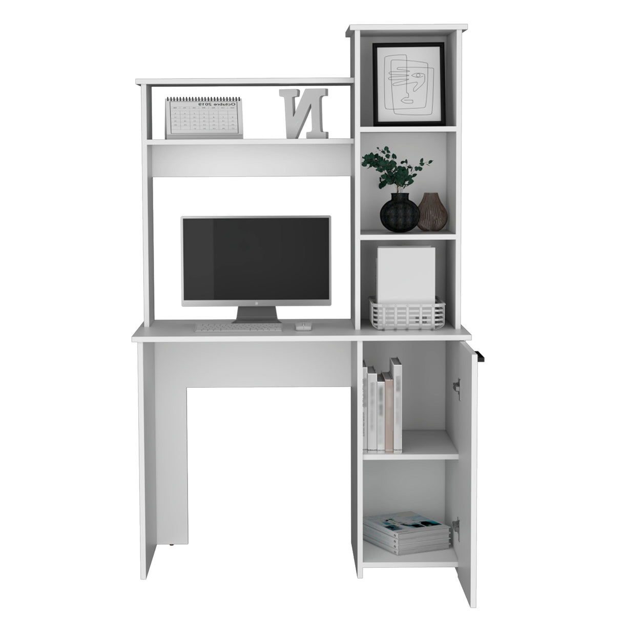 Carson Computer Desk with Hutch, Single Door Cabinet, and Shelves